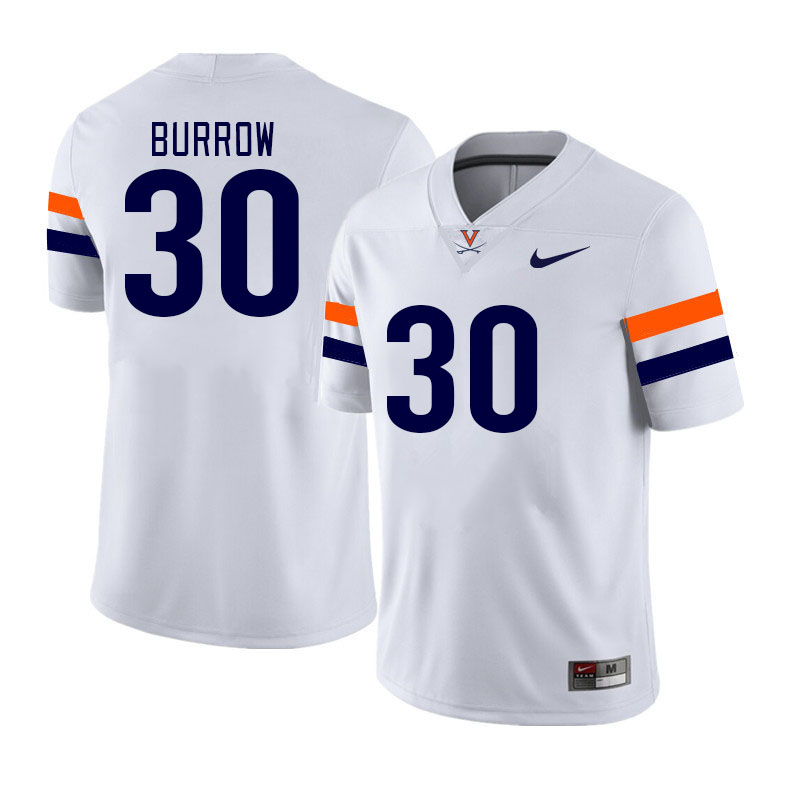 Men #30 Addie Burrow Virginia Cavaliers College Football Jerseys Stitched Sale-White